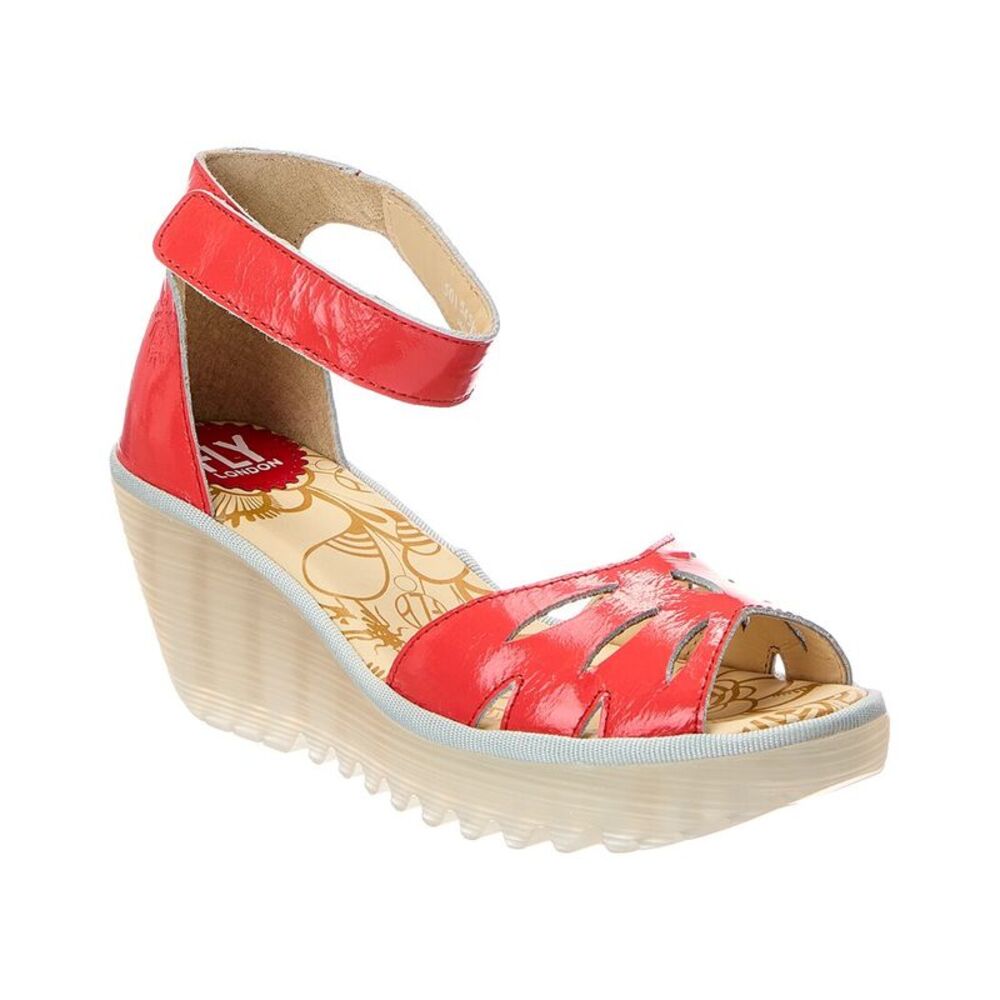 Fly London Patent Wedge Sandal, Red